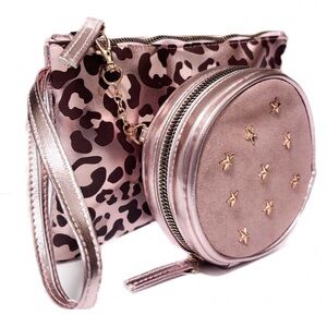NEW - Rainbow Sugar Rose Gold Metallic Pouch Set - Two-Piece Clutch/Wristlet